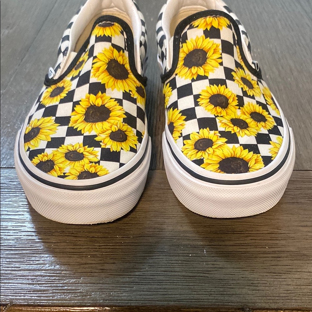 Vans Customs Black and White with Yellow Sunflower Checkerboard Sneakers (78) - Picture 12 of 13